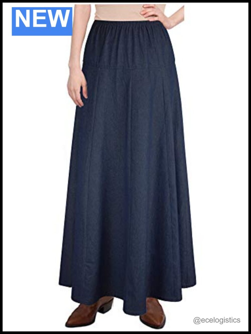Womens Ultra Soft Lightweight Denim Fit and Flare A-Line Maxi Skirt